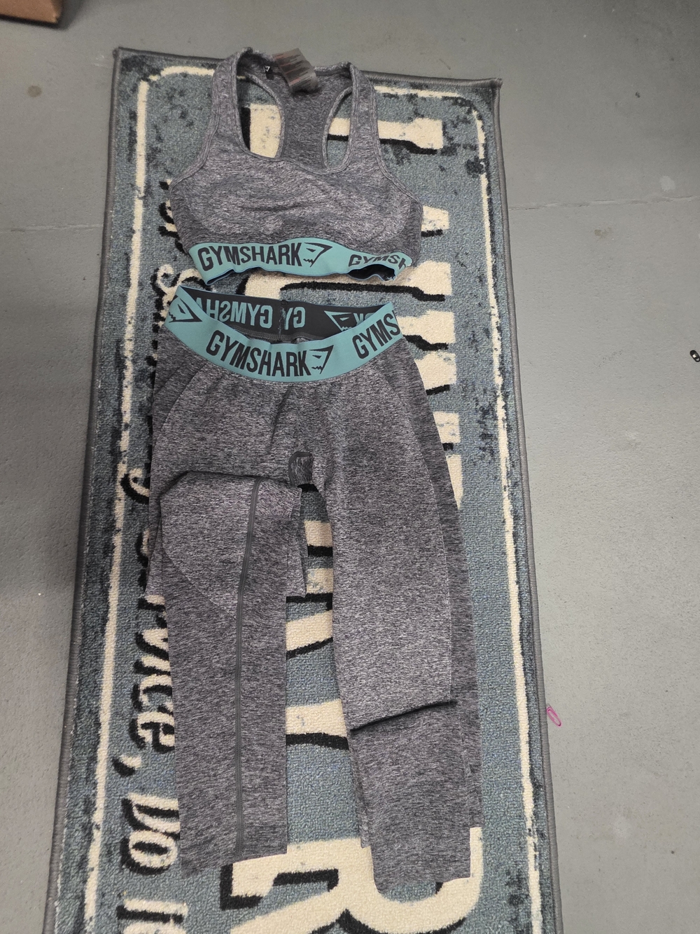 Gymshark Gray Track Joggers with Teal Logo Waistband